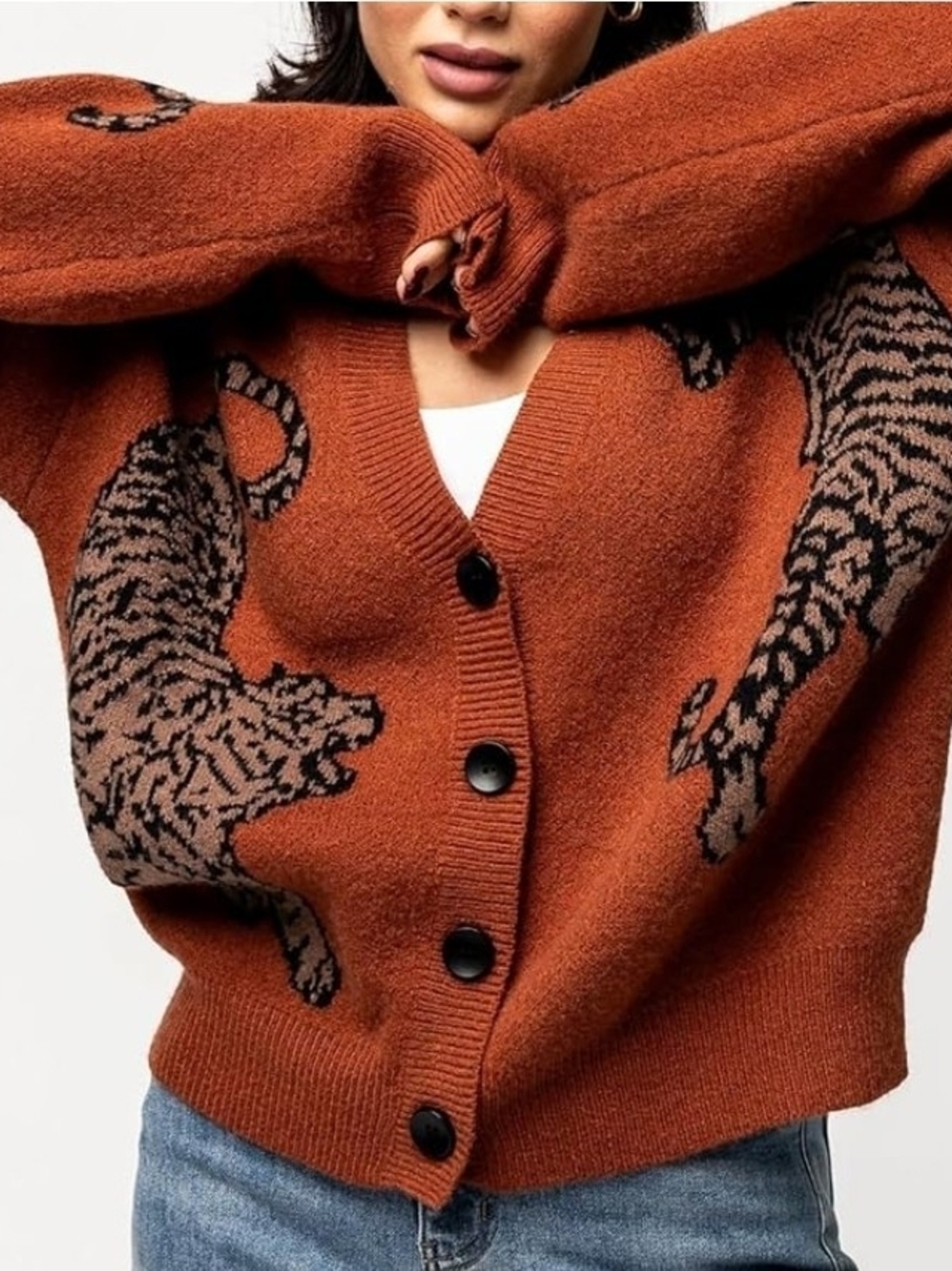 Easy Tiger 4 Button V Neck Cardigan Sweater Rust/Orange Sz S